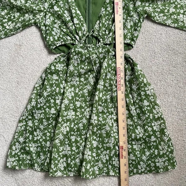 Abercrombie & Fitch Long Sleeve Cutout Mni Dress Green Floral Boho Size Small - Image 8