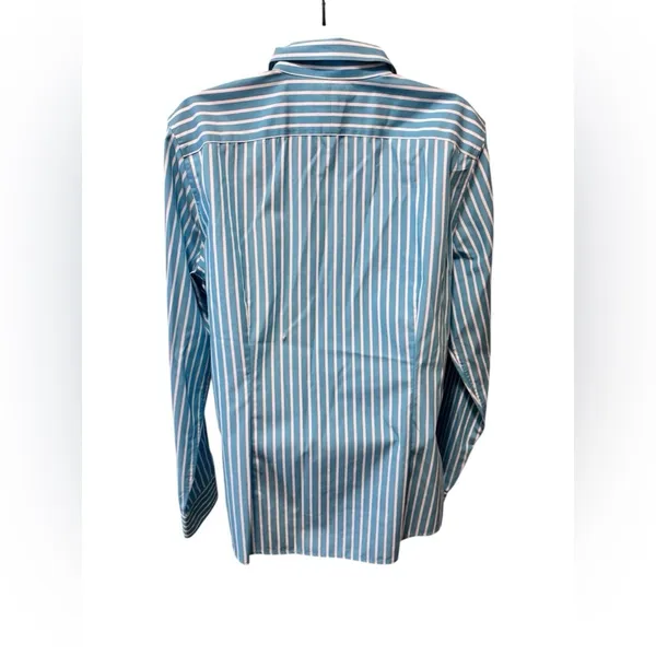 Lauren Ralph Lauren Blue White Stripe Button Down Blouse Sz L 100% Cotton Logo - Image 4