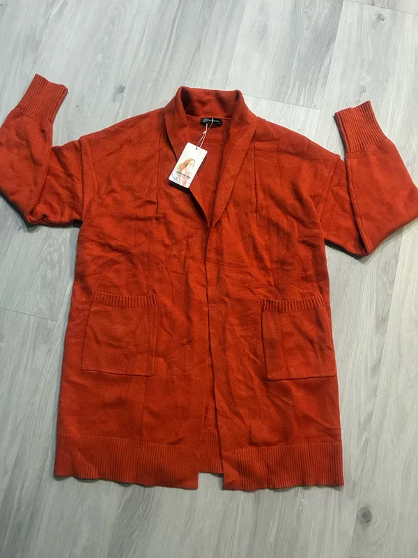 Pretty Garden Open-Front Women's Cardigan‎ Sweater in Rust Orange - Image 2