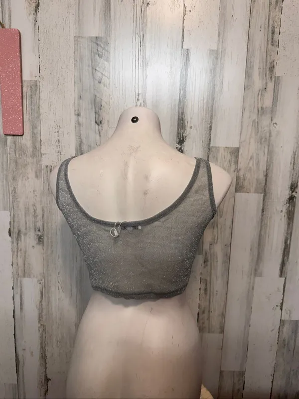 Surfside Resort Crop Top Womens Medium Silver Metallic Sheer Mesh Shimmer Tank - Image 2