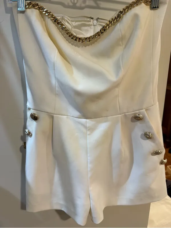 Generation Love White Strapless Romper with Gold Chain Trim - Image 2