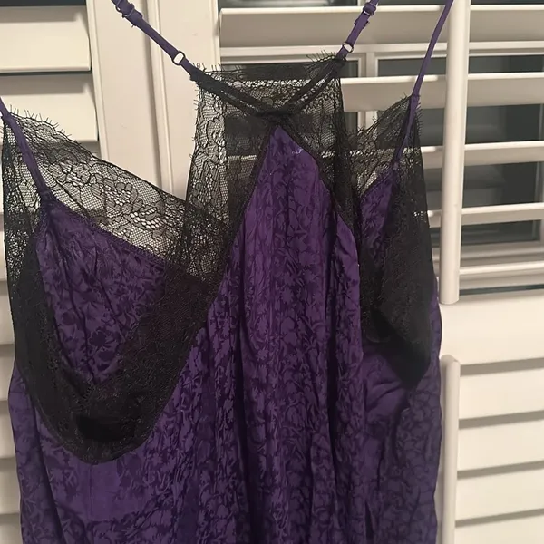 Scotch & Soda deep Purple Slip Dress slit Black Lace size 42 Shorter Length XL - Image 8