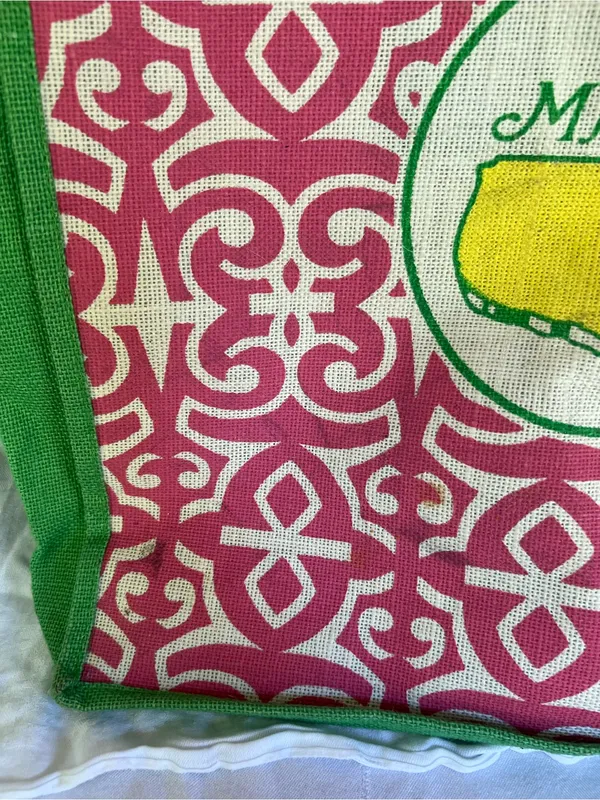 Masters Pink & Green Patterned Tote Bag with Yellow Logo - Image 3