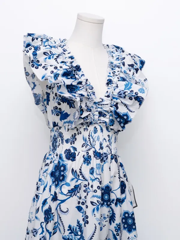 Adrianna Papell -‎ Toile Inspired Floral Cotton Ruffle Midi Dress - Image 9