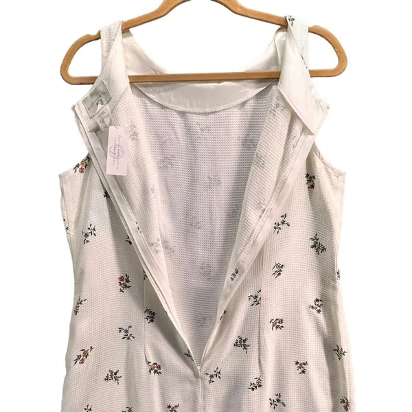 Vintage Boulevard De Paris Dress 14‎ White Linen Floral Texture Cottage Feminine - Image 5