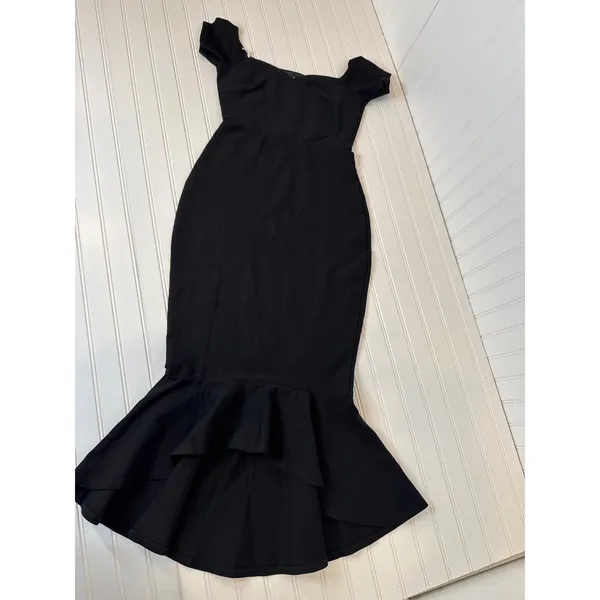 Lulus How Much I Care Black Off-the-Shoulder Midi Dress Prom Mermaid Party Small - Image 2