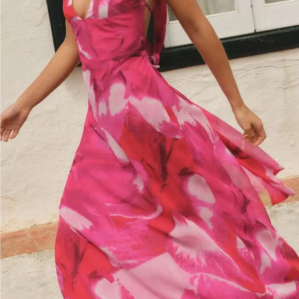 ZARA Elegant Pink Floral Maxi Dress - Image 6