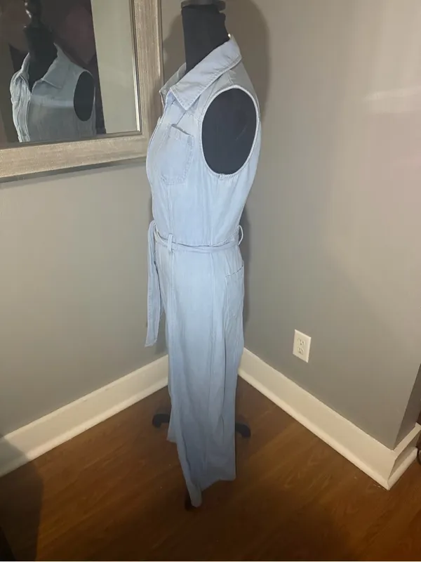 Mango Denim Chambray Belted Jumpsuit  Lightweight Ankle Medium. - Image 3