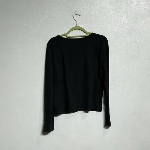Aerie Black Waffle Knit Long Sleeve Top Sz XL - Image 8