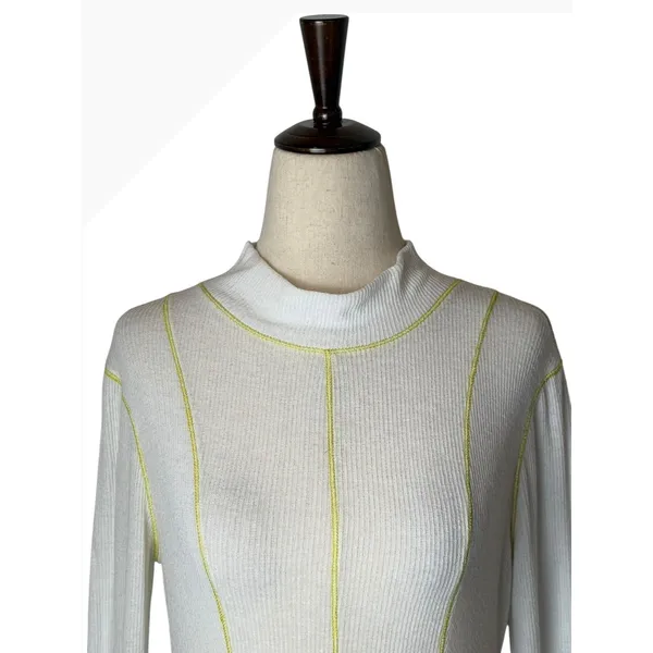 Free People Out of This World Bodysuit Women Small Ivory Yellow Ribbed Knit Boho - Image 4