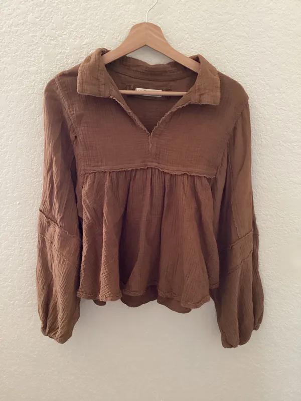 Free People We The Free Silver Lining cotton gauze babydoll shirt - Image 3