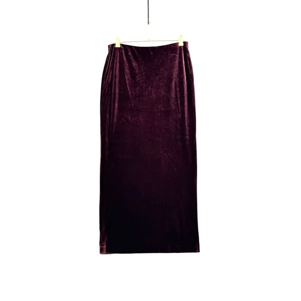 French Connection Burgundy Velvet Maxi Skirt L Made in USA 90s Y2K Column - Image 2