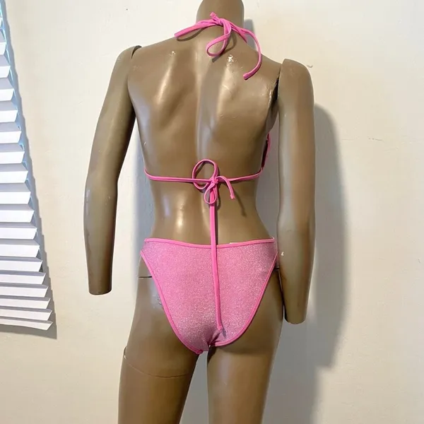 Aerie glitter pink bikini swimsuit set small XS SW2 7013 - Image 8