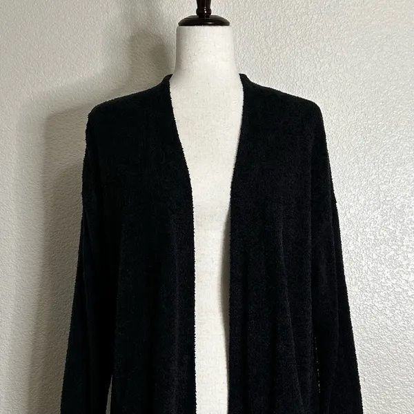 Barefoot Dreams Cozychic Lite Black Open Front Soft Sweater Cardigan, Sz Large - Image 3