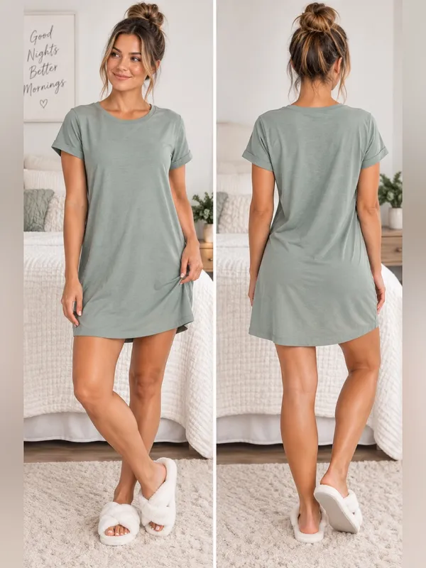 Auden Women’s Short Sleeve T-Shirt Sleep Dress Sage Green Size Small - Image 2