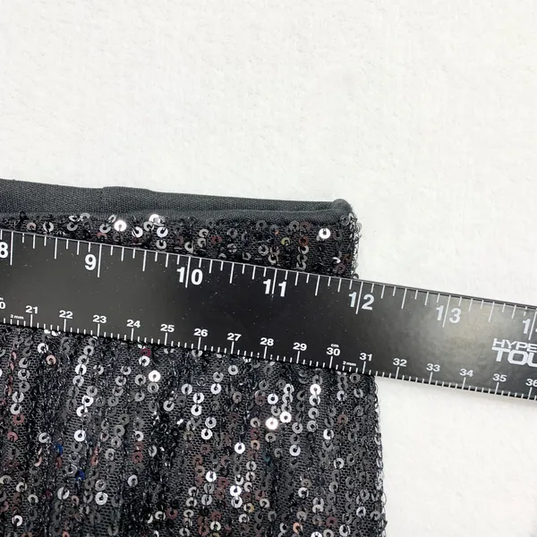 White Fox Sequin Flare Pants‎ Womens Sz S Black Sparkly Wide Leg Party Polyester - Image 6