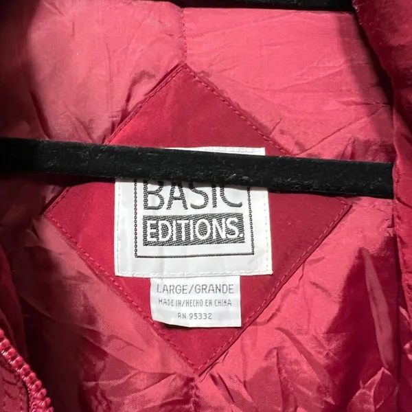 Vintage 90s Basic‎ Editions Winter Coat Puffer Quilted Lined Button Up Red Large - Image 5