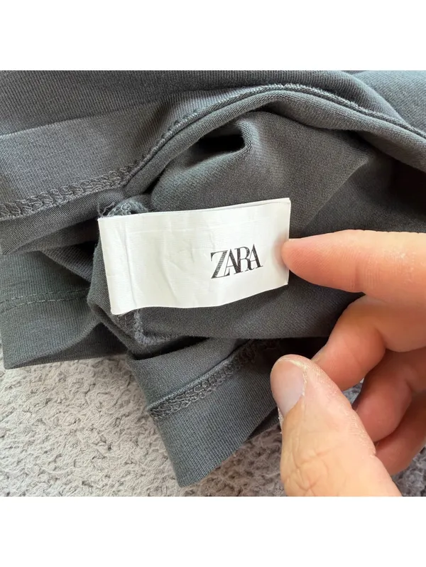 Zara Dark Gray Fitted Stretch Cropped Baby Tee Womens XS Basics Top Minimalist - Image 6