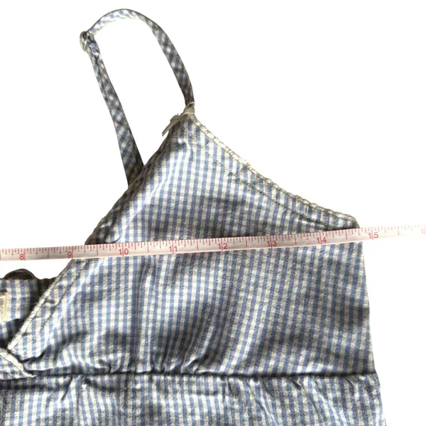 Blue White Gingham Crop Top Size S Spaghetti Strap Heart Neck Tie Back Y2K Cute - Image 6