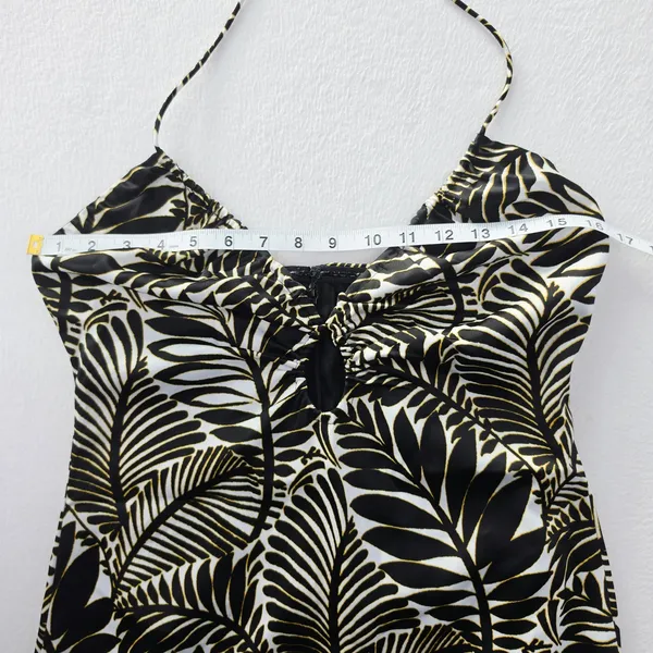 Christian Lacroix Black White Palm Leaf Halter Midi Dress Keyhole Size Small - Image 8