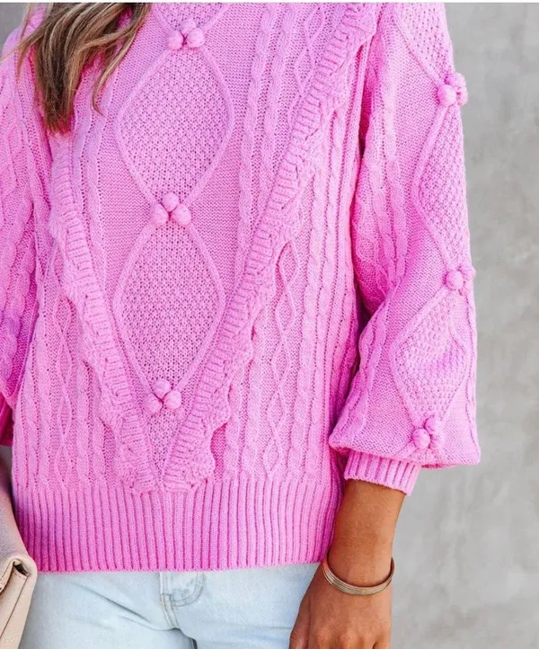 VICI NEW -CHANTEL CABLE KNIT PULLOVER SWEATER - PINK - Image 7