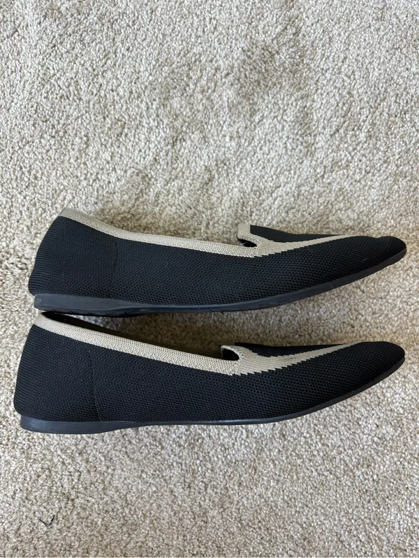 Birdies Blackbird Black Tan Slide On Flats Knit Comfort Preppy Pointed Toe - Image 5