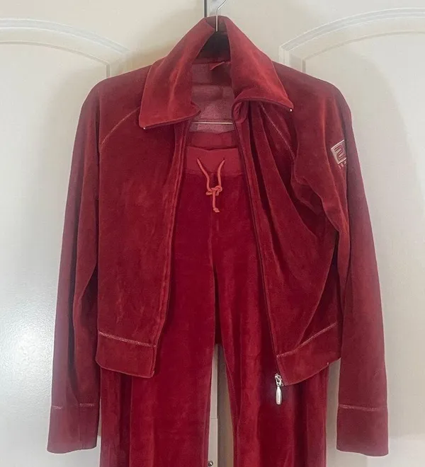 Esprit Y2K Retro Velour Tracksuit - No Size Tag - Red - Image 3