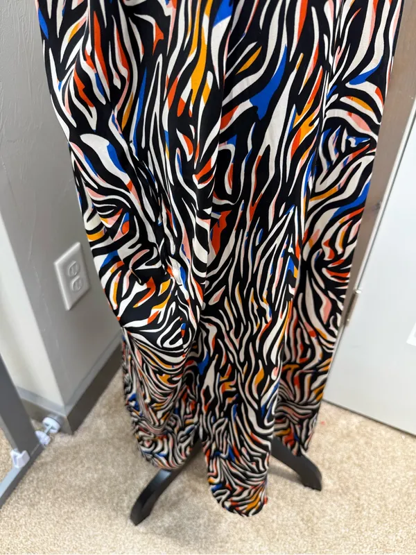 van winkle & co. Zebra Stripe V-Neck Short Dolman Sleeve Satin Midi Caftan Lg - Image 8