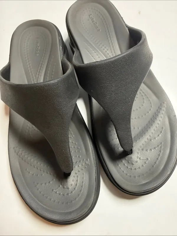 Crocs Capri Black Boca Wedge Flip Flop Sandals Lite Ride Comfort S-607 Sz 6 - Image 4