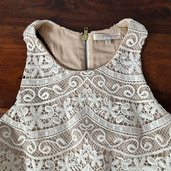 Lavender Brown Women's White Lace Mini Dress Sleeveless Party/Cocktail S‎ - Image 3
