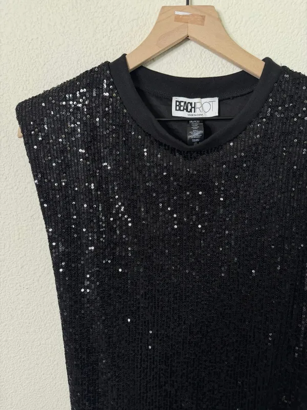 Beach Riot Mirabel Sequin Dress Black Festival Stage Coach Womens Size S - Image 6