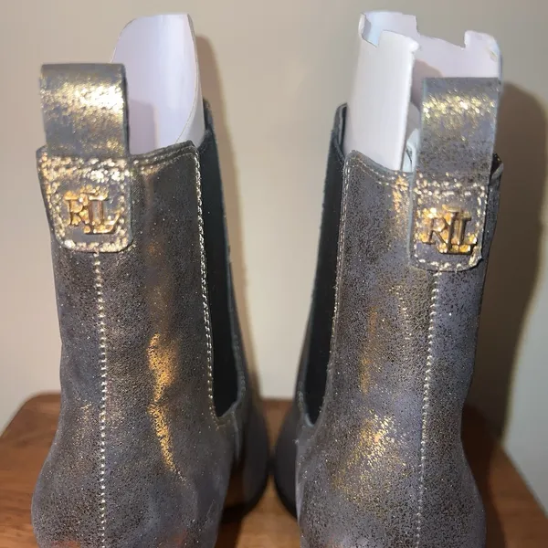 Lauren Ralph Lauren Mylah Metallic Chelsea Booties‎ Women 9.5 Bronze Gold NEW - Image 8