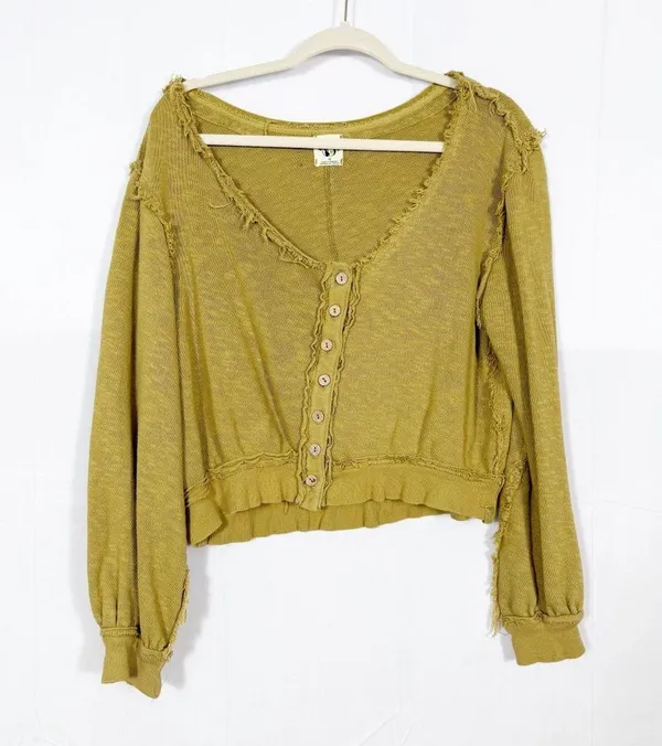 Free People X We The Free Golden Road Cardigan Curly Willow Mustard Olive Crop - Image 2