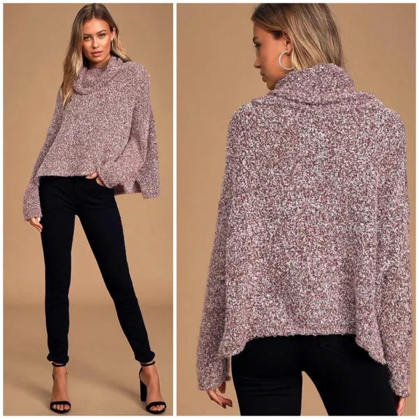 Free People Purple Cowl Neck Oversized BFF Sweater Medium - Image 8