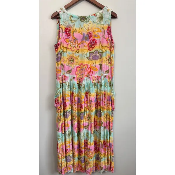 Vtg Bila Floral Print Midi Dress S Sleeveless Boho Hippy‎ Pockets - Image 6