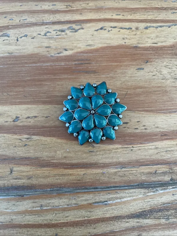 Vintage Teal Flower Southwestern Style Brooch Pendant - Image 3