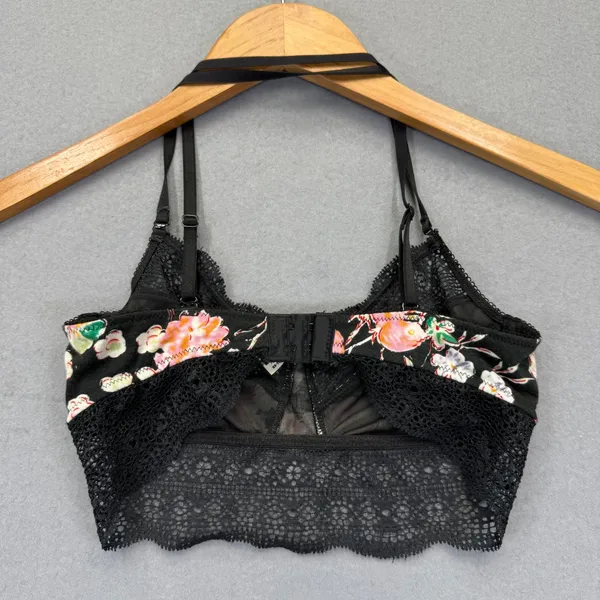 Intimately Free People Black‎ Floral Lace Longline Bralette XS Adjustable Straps - Image 4