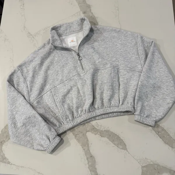 Lazy Sunday Half Zipped Cropped Sweatshirt Women’s Large Heather Gray Athleisure - Image 4