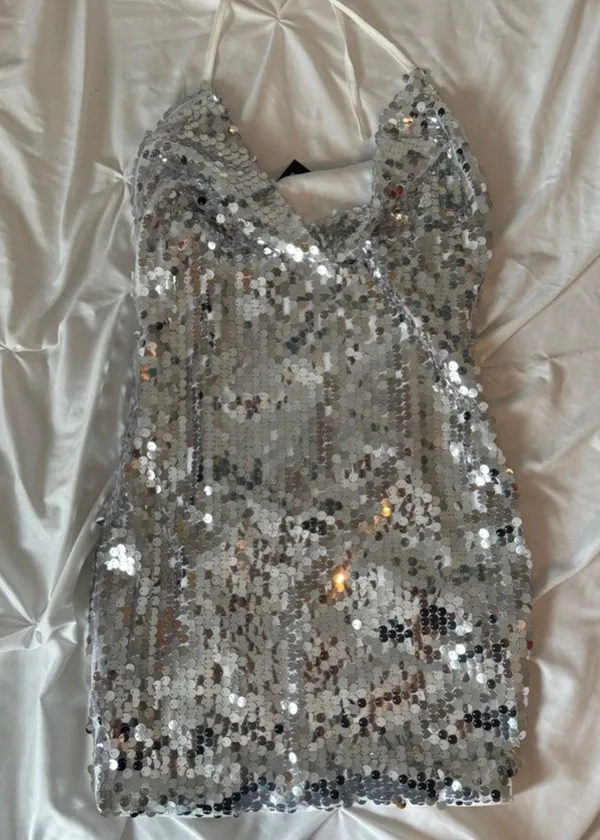 s Silver Sequin Mini Dress - Image 5
