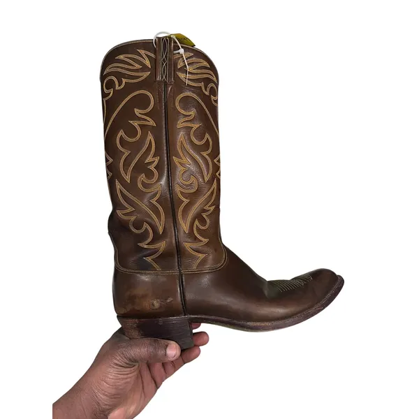 Vintage Lucchese Men’s 12 Espresso Smooth Leather Western Boots Round Toe USA - Image 6