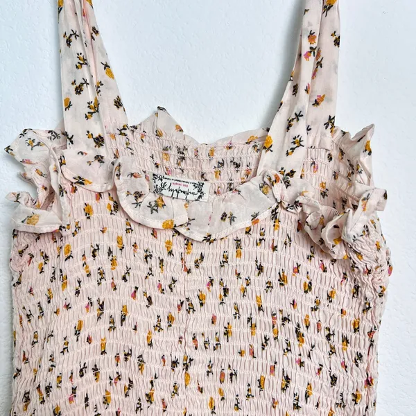 Intimately Free People Cream Floral Bella‎ Smocked Mini Dress XS - Image 6