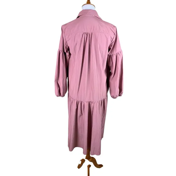 Maeve Anthropologie Taffeta Pink Shirt Dress Balloon Sleeve‎ Midi Boho XXS - Image 3