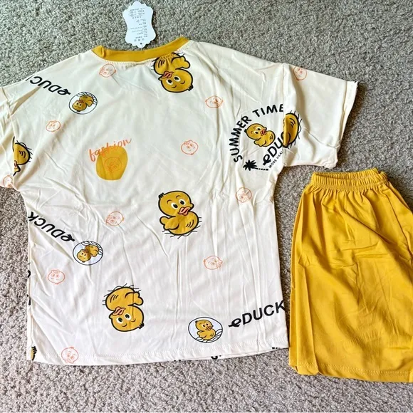 Short Sleeve Pajama Set Women Size s‎ Yellow New Cartoon Duck Print Loungewear - Image 10