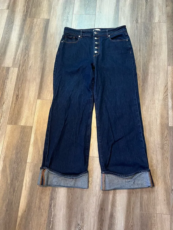 Loft Cuffed High Rise Wide Leg Jeans in Rinse Wash - Image 2