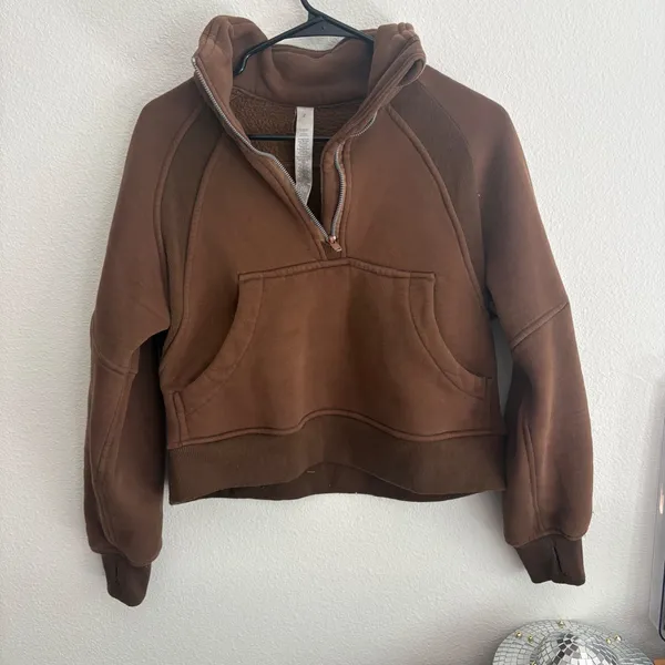 Lululemon Scuba Oversized Half-Zip Hoodie Brown Cropped Fleece Sweatshirt Size 2 - Image 4