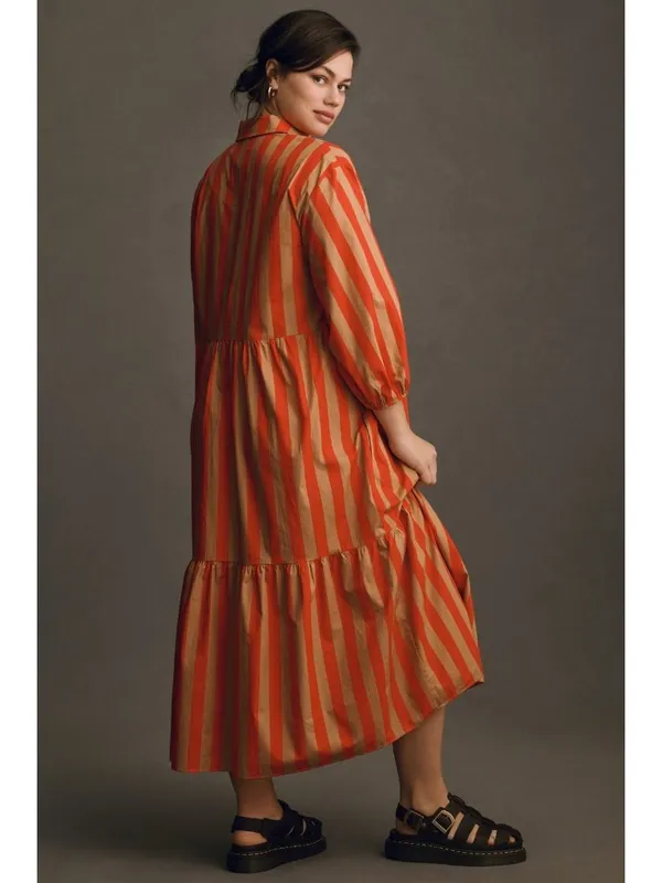 NWT Anthropologie Maeve Bettina in Red Honey Stripe Cotton Shirt Dress M Petite - Image 2