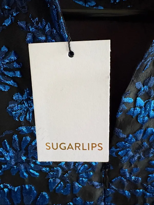 NWT SUGARLIPS Centralia Jacquard Floral Elma Dress Blue Black Size Small - Image 9