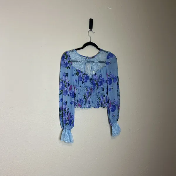 Free People Daphne Blouse with sheer lace yoke and gathered Edwardian‎ Sleeves - Image 4
