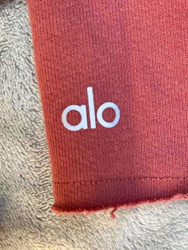ALO Yoga Raw Edge Hoodie Sweatershirt burgundy loungewear activewear gym mini L - Image 2