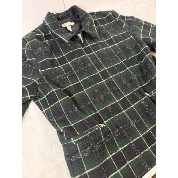 Old Navy Vintage Y2K Old Navy Zip Up Plaid Jacket Blazer‎ Women’s Medium Green - Image 2